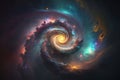 Mysterious multicolored spiral space galaxy and nebula