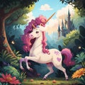 AI generated image of a mythical unicorn with pink hair