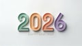Colorful 3D Rendered 2026 New Year Greeting Card Design with Modern Typography and Minimalist Background Ideal for Holiday Royalty Free Stock Photo