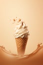 offee ice cream cone Ad with copy space on beige background