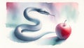 The original sin. Digital painting of an apple and a snake on a white background Royalty Free Stock Photo