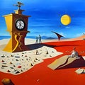 image of Salvador Dali painterly art concepts of the colorful sunny sand beach with plastic and scrap metal