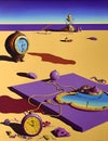 image of Salvador Dali painterly art concepts of the colorful sunny sand beach with plastic and scrap metal