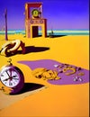 image of Salvador Dali painterly art concepts of the colorful sunny sand beach with plastic and scrap metal