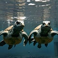 AI generated image of a pair of turtles swimming in a waterbody