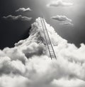 Path to Heaven. Ladder leading to the sky with clouds on top of a mountain Royalty Free Stock Photo