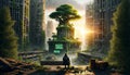 Solace Amidst Ruins - A Glimpse of Green in a Dystopian World - AI generated digital art