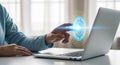 Ai generated image of person interacting with futuristic laptop interface Royalty Free Stock Photo