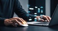 Ai generated image of person working on laptop with futuristic interface Royalty Free Stock Photo