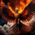 AI generated image of a Phoenix rising from its ashes