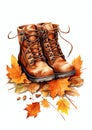 pilgrim shoes adorned with fall leaves watercolor border frame