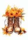 pilgrim shoes adorned with fall leaves watercolor border frame