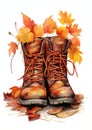 pilgrim shoes adorned with fall leaves watercolor border