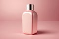 AI generated image of pink fragrance bottle in studio