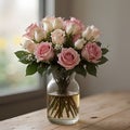 AI generated image of pink and white colour roses in full bloom