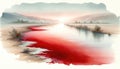 The Plagues of Egypt. Watercolor illustration of the Nile River turning into blood.