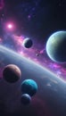 an image of planets in space with pink lights