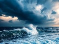 Dramatic Stormy Ocean Waves Under Dark, Ominous Skies Royalty Free Stock Photo