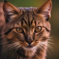 AI-generated image presents a captivating close-up photo of a brown wild cat