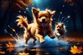 AI-generated image presents a heartwarming scene of adorable puppies frolicking in water