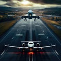 Private Jet landing while another aircraft is taking off Royalty Free Stock Photo