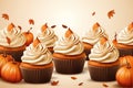 Pumpkin spice cupcakes vector background Royalty Free Stock Photo