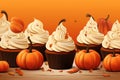 Pumpkin spice cupcakes vector background