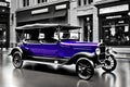 Purple classic car on black and white background Royalty Free Stock Photo