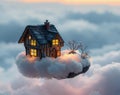 A Dreamy Cottage Floating Amongst Gentle Clouds Royalty Free Stock Photo