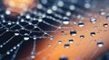 Rainy Day Beauty: A Closeup of Water Pearls on a Spiders Web AI generated Royalty Free Stock Photo