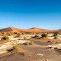 AI-Generated Image of Red Sand Dunes with Low Plants under a Clear Blue Sky Royalty Free Stock Photo