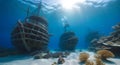 AI generated image of sunken ships at the bottom of the ocean