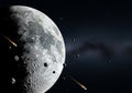 AI generated image results, Close View of the Moon with Passing Meteoroids in Space Royalty Free Stock Photo