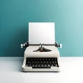 Retro Vintage Typewriter against blue green wall Royalty Free Stock Photo