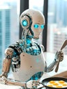 AI-Generated image of A robot is cooking eggs in a frying pan Royalty Free Stock Photo