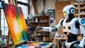 AI generated image of a robot painting an abstract work of art in a bohemian art studio Royalty Free Stock Photo