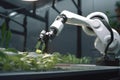 AI generated image of robotic arm working with plants Royalty Free Stock Photo
