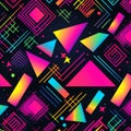 1980s Neon Geometrics background, design seamless pattern Royalty Free Stock Photo