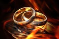 Sacrament: Matrimony. Two golden wedding rings on grunge background