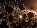 Asteroid Field Collision: A Dramatic Cosmic Impact Event Royalty Free Stock Photo
