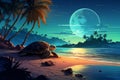 A sea turtle nesting on a moonlit beach vector tropical background