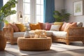 ai generated image showcases a living room that exudes a lively and cheerful atmosphere