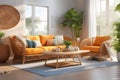 AI-generated image showcases a living room with its vibrant colors designed to be warm and inviting