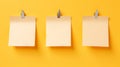 Blank Post-it Trio: Potential for Creative Ideas on Vibrant Yellow Wall Royalty Free Stock Photo