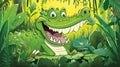 Green Scaly Crocodile Cartoon, Made with Generative AI