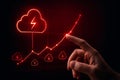 AI generated image showcasing a hand interacting with a glowing digital growth chart and cloud icons representing energy. The Royalty Free Stock Photo