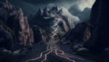 Medieval Fantasy Mountain Road Network, Lightning Storm, with Generative AI