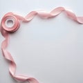 AI-Generated: Pink Satin Ribbon Coiled and Loose on a White Surface Royalty Free Stock Photo