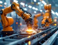 Industrial Robotic Arms Welding Microchip AI Automation Smart Factory Semiconductor Manufacturing Industry 4.0 Robotics Royalty Free Stock Photo