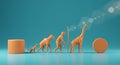 orange evolution: a stylized sequence from miniature form to a giraffe - generated using ai Royalty Free Stock Photo